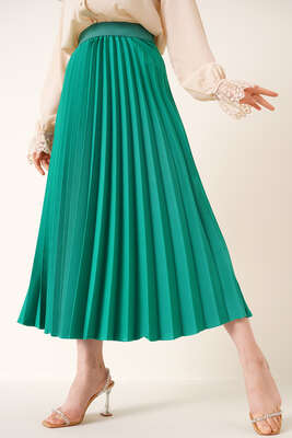 Piliseli Bel Lastikli Etek Yeşil 