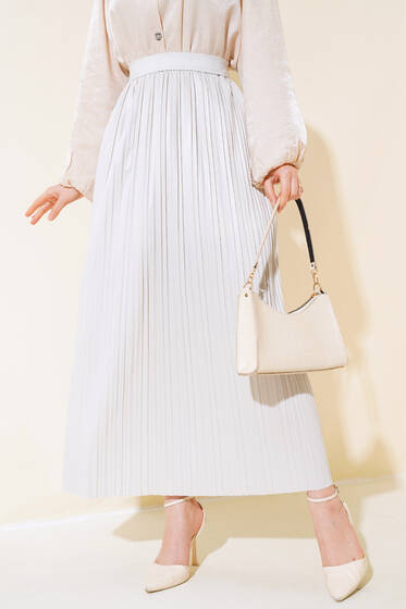 Piliseli Deri Görünümlü Etek Taş - Etek