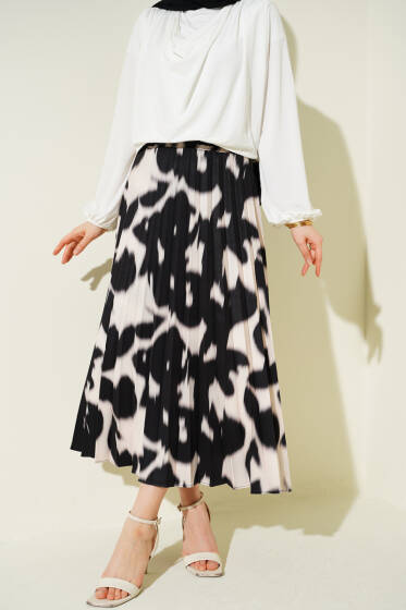 Piliseli Desenli Etek Siyah - Etek