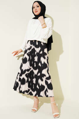 Piliseli Desenli Etek Siyah - Etek