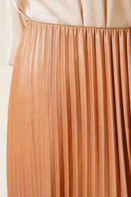 Piliseli Etek Camel - Uzun Etek