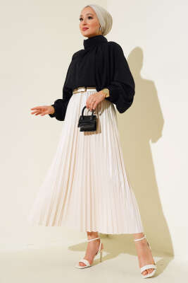 Piliseli Etek Krem - Uzun Etek