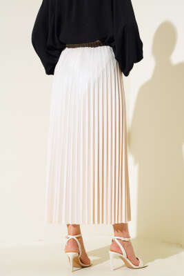 Piliseli Etek Krem - Uzun Etek