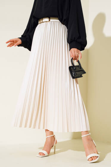 Piliseli Etek Krem - Uzun Etek