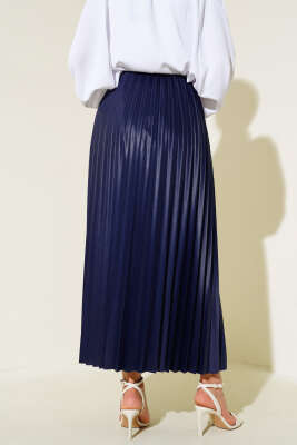 Piliseli Etek Lacivert - Uzun Etek