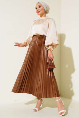 Piliseli Etek Latte - Uzun Etek