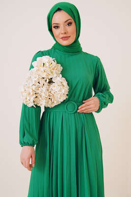 Piliseli Kemerli Ayrobin Elbise Benetton - Tesettür Elbise