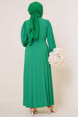 Piliseli Kemerli Ayrobin Elbise Benetton - Tesettür Elbise