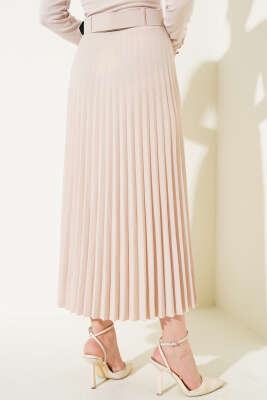 Piliseli Kemerli Kloş Etek Bej - Uzun Etek