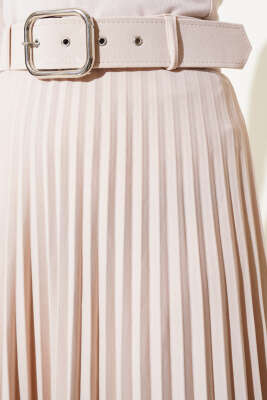 Piliseli Kemerli Kloş Etek Bej - Uzun Etek