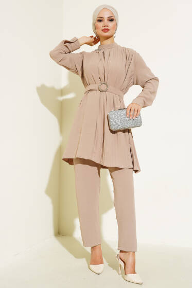 Piliseli Kemerli Takım Latte - İkili Takım