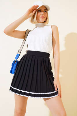 Piliseli Kolej Etek Siyah - Kadın Giyim Modelleri