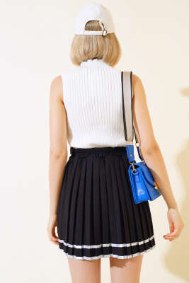 Piliseli Kolej Etek Siyah - Kadın Giyim Modelleri