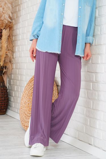 Piliseli Lazer Kesim Eflatun Pantolon - Pantolon