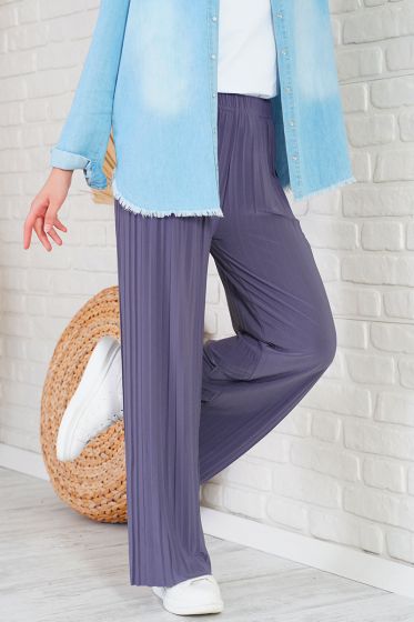 Piliseli Lazer Kesim Lavanta Pantolon - Kadın Pantolon