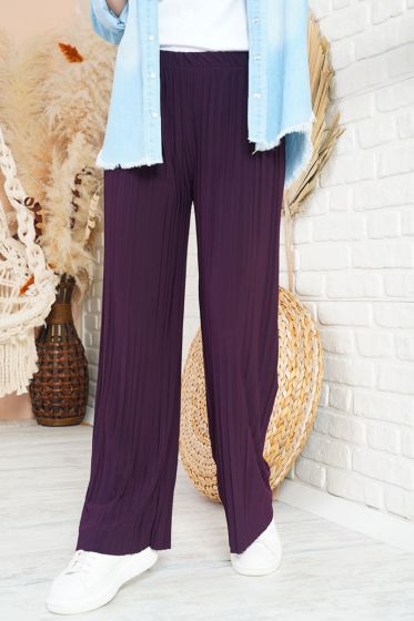 Piliseli Lazer Kesim Mor Pantolon - Kadın Pantolon