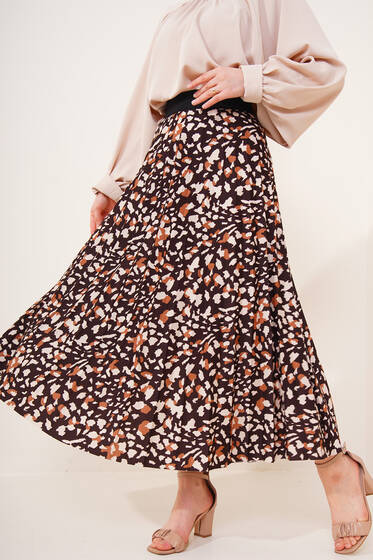 Piliseli Leopar Desenli Etek Kahve - Uzun Etek
