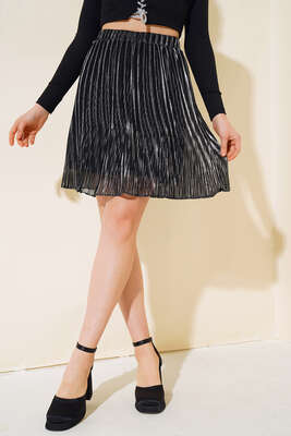 Piliseli Mini Etek Siyah Çizgili - Kadın Giyim Modelleri