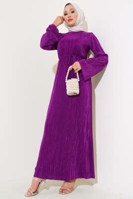 Piliseli Parlak Elbise Menekşe