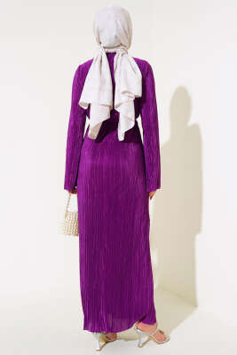 Piliseli Parlak Elbise Menekşe - Tesettür Elbise