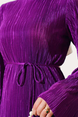 Piliseli Parlak Elbise Menekşe - Tesettür Elbise