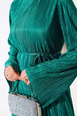 Piliseli Parlak Elbise Yeşil - Tesettür Elbise