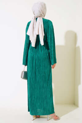 Piliseli Parlak Elbise Yeşil - Tesettür Elbise
