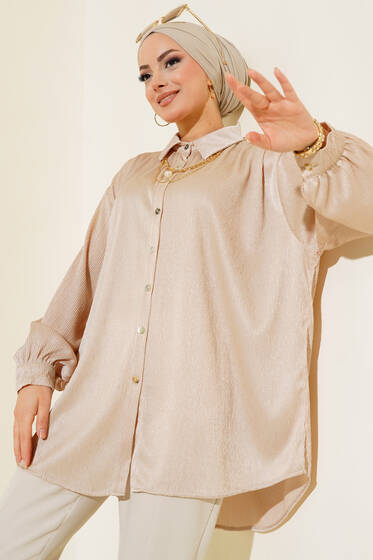 Piliseli Salaş Gömlek Bej - Gömlek