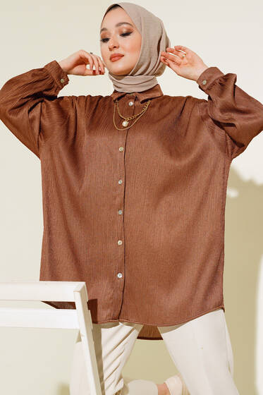 Piliseli Salaş Gömlek Kahve - Gömlek