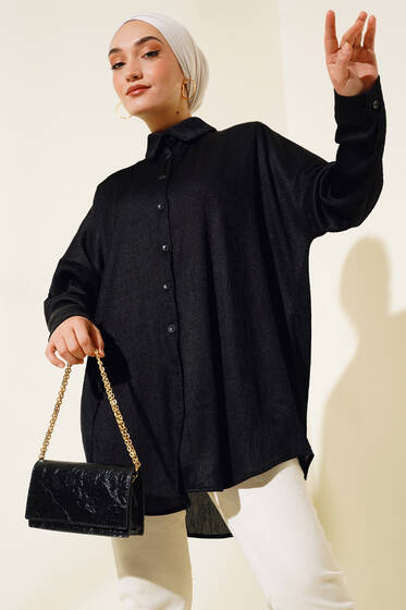 Piliseli Salaş Gömlek Siyah - Gömlek
