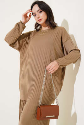 Piliseli Sandy Tunik İkili Takım Camel - İkili Takım