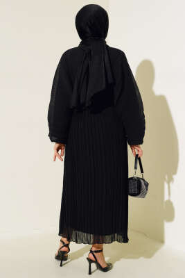 Piliseli Şifon Elbise Siyah - Tesettür Elbise