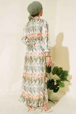 Piliseli Şifon Elbise Yeşil - Tesettür Elbise