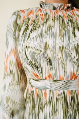 Piliseli Şifon Elbise Yeşil - Tesettür Elbise