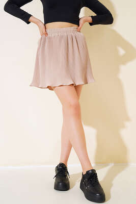 Piliseli Şort Etek Bej - Kadın Giyim Modelleri