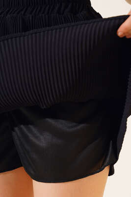 Piliseli Şort Etek Siyah - Kadın Giyim Modelleri