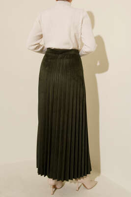 Piliseli Süet Etek Haki - Etek