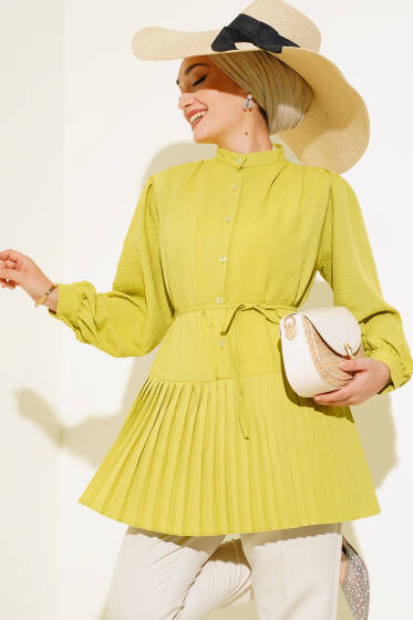 Piliseli Tunik Yağ Yeşili - Tunik