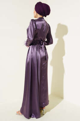 Piliseli Tüylü Manşet Elbise Menekşe - Tesettür Elbise