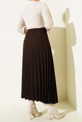 Piliseli Yan Kemer Detaylı Etek Kahve - Etek