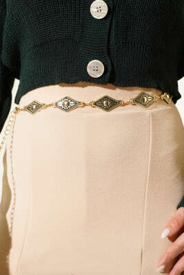 Piramit Desen Zincir Kemer Gold - Zincirli Kemer