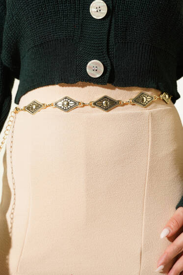 Piramit Desen Zincir Kemer Gold - Zincirli Kemer