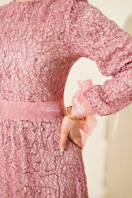 Pırıltı Pullu Abiye Elbise Pembe - Elbise