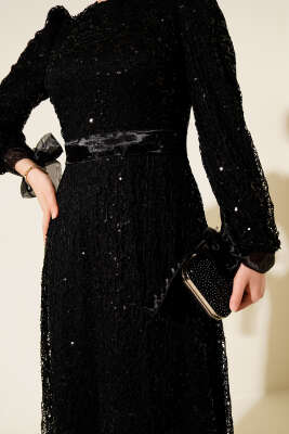 Pırıltı Pullu Abiye Elbise Siyah - Elbise