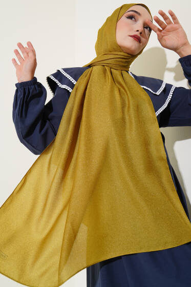 Pırıltı Soft Şal Yağ Yeşili - Başörtüsü