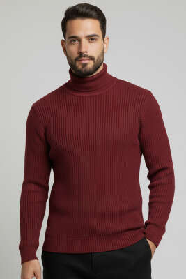 Pirinç Örgü Balıkçı Yaka Erkek Kazak Bordo - YNR YENER TRİKO