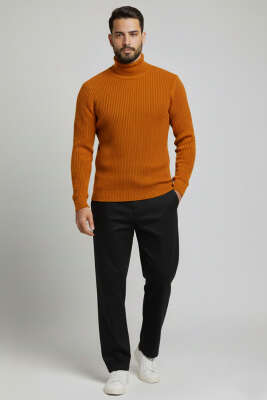 Pirinç Örgü Balıkçı Yaka Erkek Kazak Hardal - Yılın Fırsatı