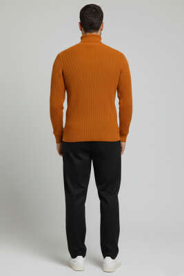 Pirinç Örgü Balıkçı Yaka Erkek Kazak Hardal - Yılın Fırsatı