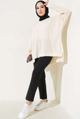 Pirinç Örgü Basic Oversize Tunik Bej - Triko Tunik