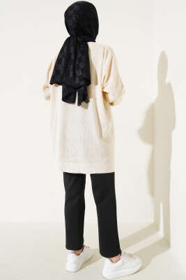 Pirinç Örgü Basic Oversize Tunik Bej - Triko Tunik